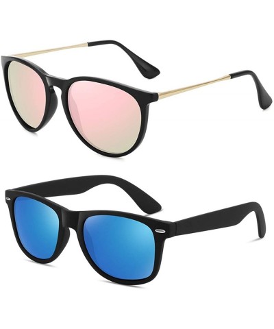 Wrap Polarized Sunglasses for Women Men Retro Mirrored Sun Glasses with UV Protection 2 Pack - CH18XAU84DY $19.71