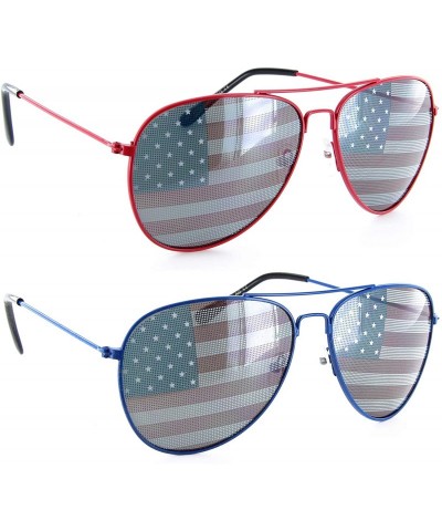 Aviator Patriotic American Flag Aviator Sunglasses USA Glasses Gift Set for Men Women - Red+blue - C611N0HP4MV $8.28