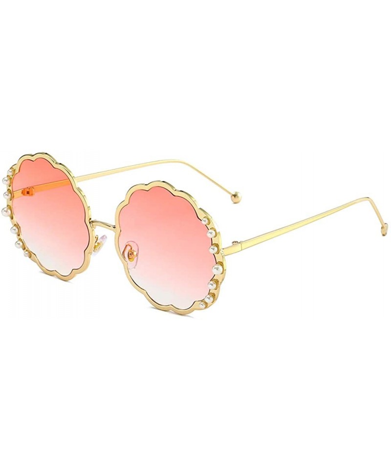 Round Women Sunglasses Retro Gold Grey Drive Holiday Round Non-Polarized UV400 - Gold Pink - CD18R0R7NC6 $12.23