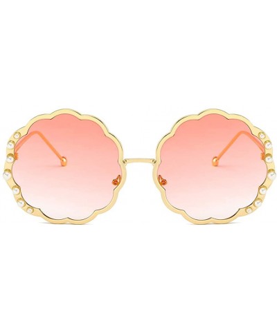 Round Women Sunglasses Retro Gold Grey Drive Holiday Round Non-Polarized UV400 - Gold Pink - CD18R0R7NC6 $12.23