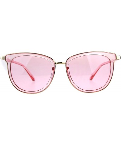 Rectangular Retro Pop Color Double Horn Rim Womens Sunglasses - Pink - CX18C7HI82I $12.27