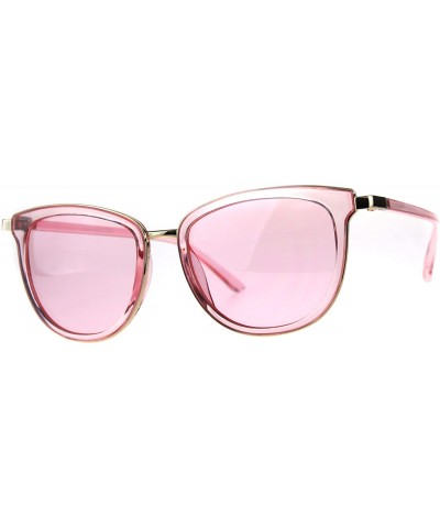 Rectangular Retro Pop Color Double Horn Rim Womens Sunglasses - Pink - CX18C7HI82I $12.27