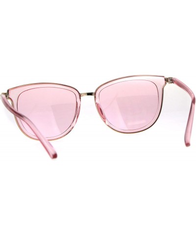 Rectangular Retro Pop Color Double Horn Rim Womens Sunglasses - Pink - CX18C7HI82I $12.27