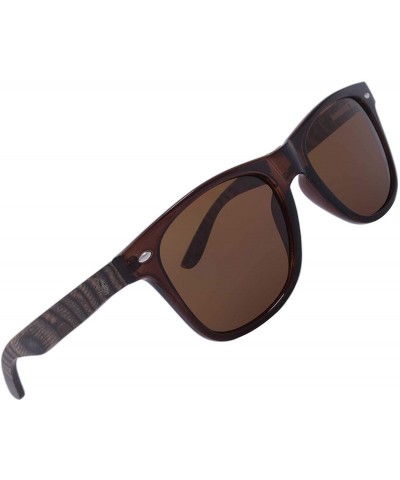Square Jewel Women's Wayfarer Style Sunglasses - Keyhole Bridge - Wood Temples - 100% UV Protection Rectangular Lenses - CA19...