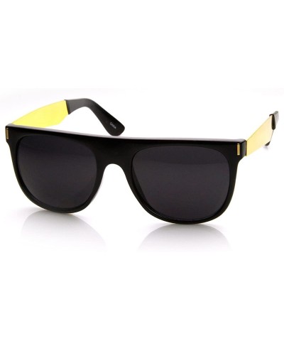 Wayfarer Retro Fashion Metal Arm Flat Top Horn Rimmed Sunglasses (Shiny-Black) - CI11CZM5U3Z $9.53