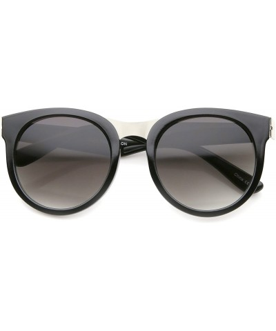 Wayfarer Oversize Metal Nose Bridge Round Lens Horn Rimmed Sunglasses 52mm - Black-silver / Lavender - CH12I21S5LL $10.49