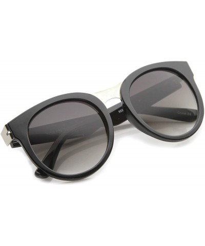 Wayfarer Oversize Metal Nose Bridge Round Lens Horn Rimmed Sunglasses 52mm - Black-silver / Lavender - CH12I21S5LL $10.49