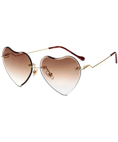 Rimless Heart Sunglasses for women Rimless Thin Metal Frame Heart shaped Sun glasses UV400 - Brown - C418KGQC29U $23.48