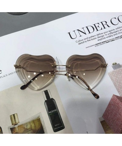 Rimless Heart Sunglasses for women Rimless Thin Metal Frame Heart shaped Sun glasses UV400 - Brown - C418KGQC29U $12.98