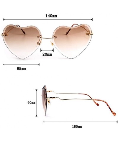 Rimless Heart Sunglasses for women Rimless Thin Metal Frame Heart shaped Sun glasses UV400 - Brown - C418KGQC29U $12.98