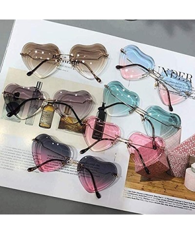 Rimless Heart Sunglasses for women Rimless Thin Metal Frame Heart shaped Sun glasses UV400 - Brown - C418KGQC29U $12.98