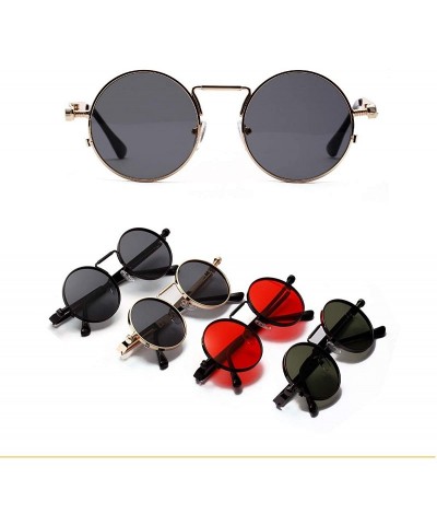 Round Vintage Steampunk Red Sunglasses Men Round Punk Metal Retro Sun Glasses Women - Black - CG199L3HR6K $9.36