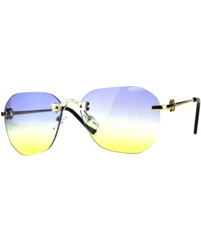 Rimless Womens Rimless Butterfly Designer Fashion Tie Dye Gradient Sunglasses - Blue Yellow - C418D9HOOTW $18.82