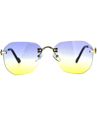 Rimless Womens Rimless Butterfly Designer Fashion Tie Dye Gradient Sunglasses - Blue Yellow - C418D9HOOTW $12.13