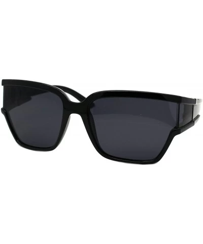 Square Womens Modern Fashion Sunglasses Shield Square Extended Side Lens UV400 - Black (Black) - CY18Y5AWSU7 $23.34