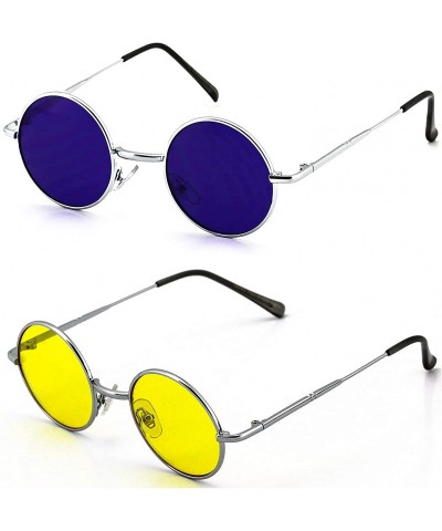 Round John Lennon Hipster Fashion Sunglasses Small Metal Round Circle Elton Style - Purple and Yellow - C418I2WQ0U4 $25.85