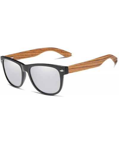 Square Genuine Zebra wood sunglasses square men polarized UV400 - Silver - CB18ZY9OAZ7 $24.92