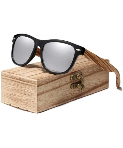 Square Genuine Zebra wood sunglasses square men polarized UV400 - Silver - CB18ZY9OAZ7 $24.92