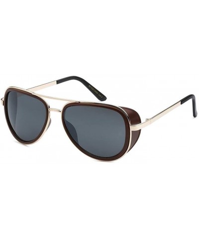 Shield Aviator Side Shield Sunglasses - Black/Lt/Brown/Gold/Gold - C018DNG3KQ2 $18.36
