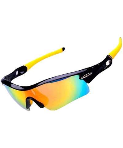Sport Polarized Sunglasses Interchangeable Cycling Baseball - Black and Yellow - CO184KEGN6X $94.17
