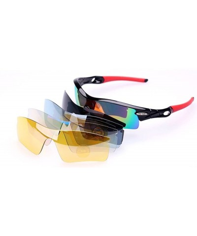 Sport Polarized Sunglasses Interchangeable Cycling Baseball - Black and Yellow - CO184KEGN6X $63.63