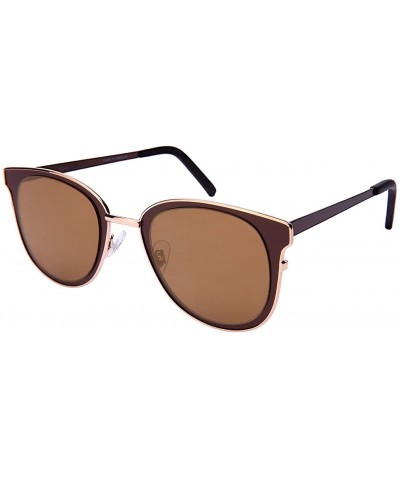 Cat Eye Unique Metal Framed Cat Eye Sunnies w/Flat Mirror Lens 25147-FLREV - Matte Brown - CU12O1OLL3W $10.85