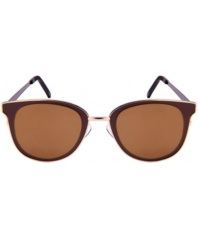Cat Eye Unique Metal Framed Cat Eye Sunnies w/Flat Mirror Lens 25147-FLREV - Matte Brown - CU12O1OLL3W $10.85