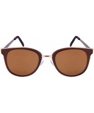 Cat Eye Unique Metal Framed Cat Eye Sunnies w/Flat Mirror Lens 25147-FLREV - Matte Brown - CU12O1OLL3W $10.85