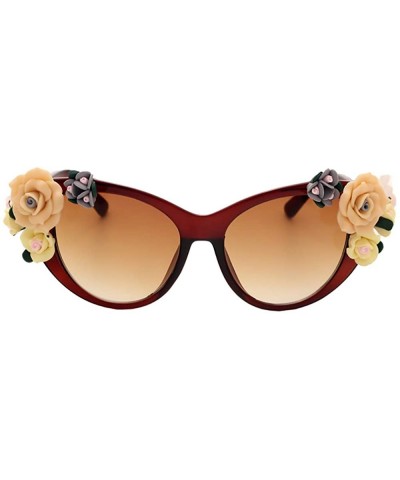 Oversized Sunglasses for Women Oversized Cat Eye Glasses Flowers Sunglasses Beach On Vaction UV400 Protection - Tan - CY1887W...