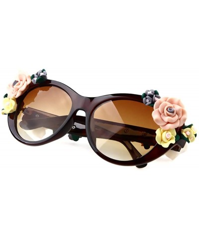 Oversized Sunglasses for Women Oversized Cat Eye Glasses Flowers Sunglasses Beach On Vaction UV400 Protection - Tan - CY1887W...