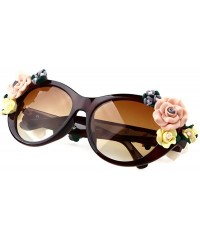 Oversized Sunglasses for Women Oversized Cat Eye Glasses Flowers Sunglasses Beach On Vaction UV400 Protection - Tan - CY1887W...