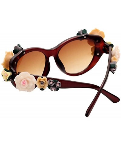 Oversized Sunglasses for Women Oversized Cat Eye Glasses Flowers Sunglasses Beach On Vaction UV400 Protection - Tan - CY1887W...