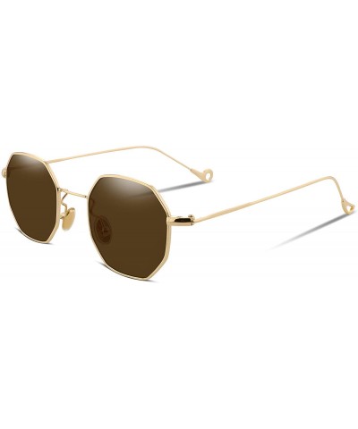 Wayfarer Hipster Small Polygon Women Men Sunglasses Delicate Metal Frame B2254 - Gold Frame Brown Lens - C818O8G08AR $13.10