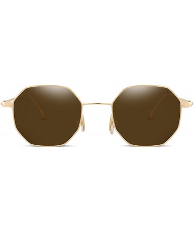 Wayfarer Hipster Small Polygon Women Men Sunglasses Delicate Metal Frame B2254 - Gold Frame Brown Lens - C818O8G08AR $13.10