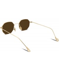 Wayfarer Hipster Small Polygon Women Men Sunglasses Delicate Metal Frame B2254 - Gold Frame Brown Lens - C818O8G08AR $13.10