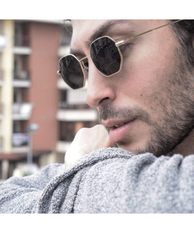 Wayfarer Hipster Small Polygon Women Men Sunglasses Delicate Metal Frame B2254 - Gold Frame Brown Lens - C818O8G08AR $13.10