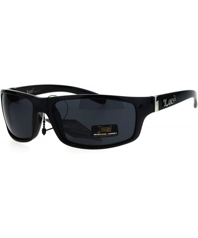 Rectangular Locs All Black Mad Dog Cholo Rectangular Gangster Biker Sunglasses - Shiny Black - CB17XX9UL37 $18.14