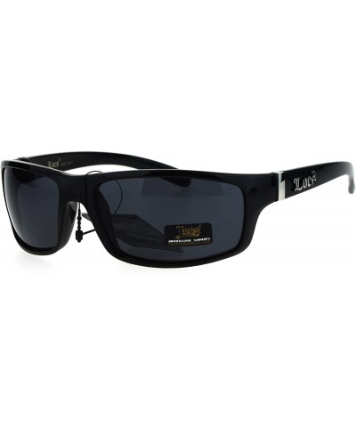 Rectangular Locs All Black Mad Dog Cholo Rectangular Gangster Biker Sunglasses - Shiny Black - CB17XX9UL37 $9.67