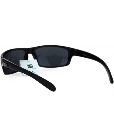 Rectangular Locs All Black Mad Dog Cholo Rectangular Gangster Biker Sunglasses - Shiny Black - CB17XX9UL37 $9.67