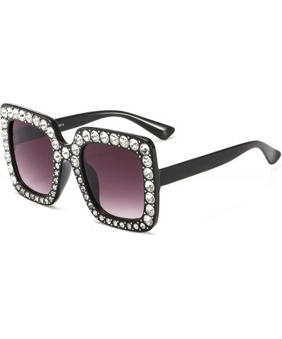 Sport Oversized Sunglasses for Women Square Thick Frame Bling Bling Rhinestone Novelty Shades - CW18GHXZLE7 $23.20