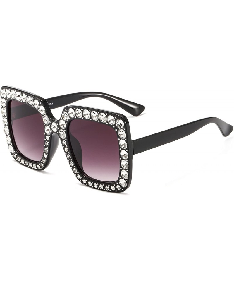 Sport Oversized Sunglasses for Women Square Thick Frame Bling Bling Rhinestone Novelty Shades - CW18GHXZLE7 $14.94