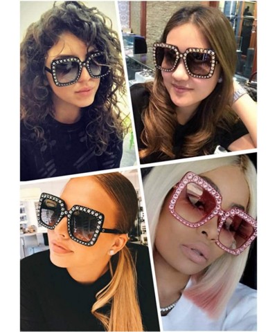 Sport Oversized Sunglasses for Women Square Thick Frame Bling Bling Rhinestone Novelty Shades - CW18GHXZLE7 $14.94