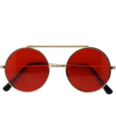 Oversized Metal Round Retro Boho Transparent Colored Mirrored Steampunk Flip Up Glasses Sunglasses - Gold - Red - CW17YQTK8IU...