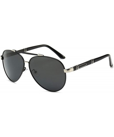 Goggle Polarizer Men's Metal Toggle Glasses Large Frame Driver'S Sunglasses - Black Silver Frame Gray Piece - C318TNQMDHI $9.63