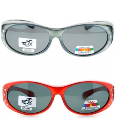 Wrap 2 Pair Polarized Rhinestone Oval Lens Shield Fit Over Glasses Sunglasses Anti Glare - 2 Pair Gray/Red - CL198MDZX9R $22.54