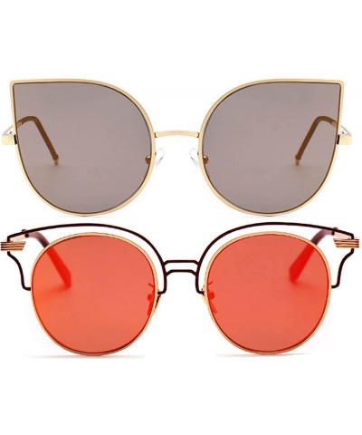 Cat Eye Ladies Metal Cat Eye Heart Round Integral Sunglasses Elegant De Luxe Stylish - Fan_2p_22mix - C317YE7W6DG $12.17