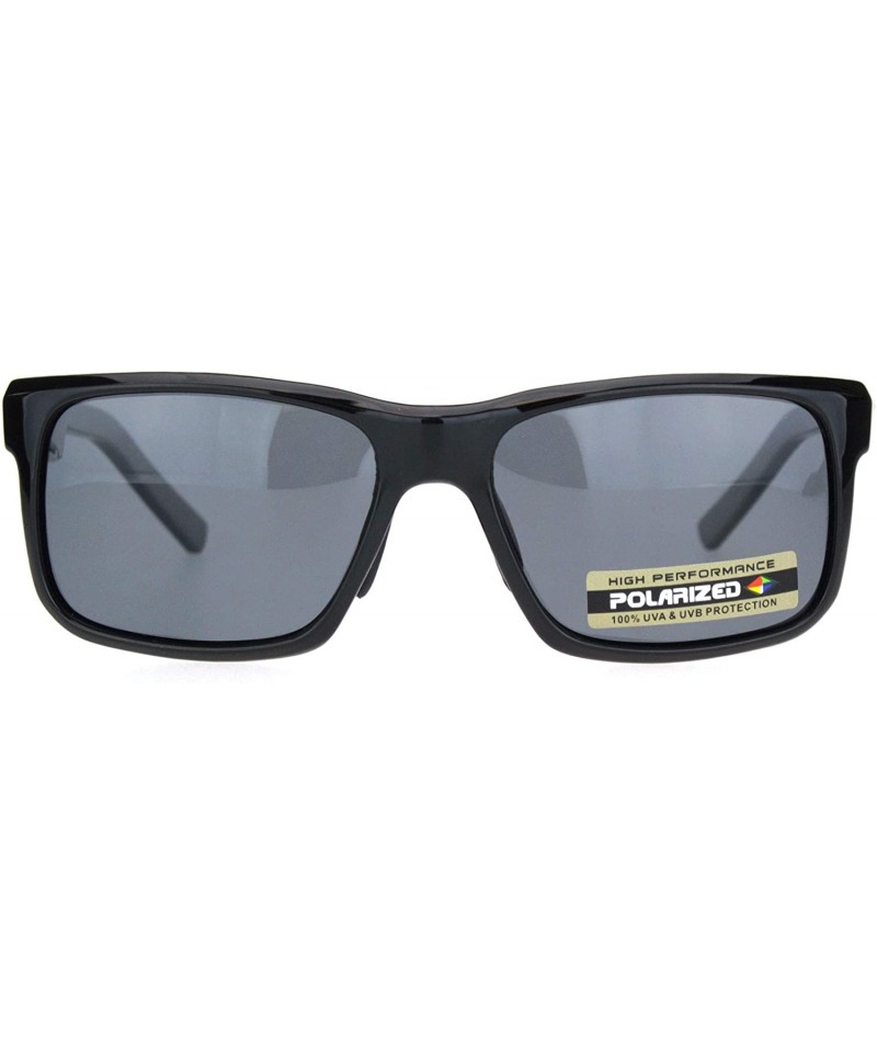 Rectangular Polarized Mens Luxury Designer Rectangular Sport Sunglasses - Shiny Black Black - C718NKSERDL $12.04