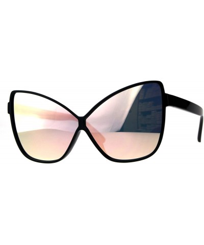 Butterfly Womens Oversized Sunglasses Square Cateye Butterfly Frame Mirror Lens - Black (Pink Mirror) - CL18D2IU87D $19.77