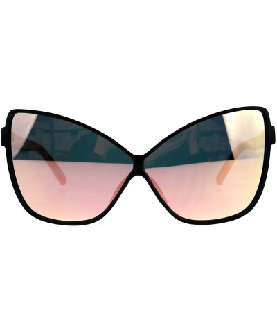 Butterfly Womens Oversized Sunglasses Square Cateye Butterfly Frame Mirror Lens - Black (Pink Mirror) - CL18D2IU87D $8.02