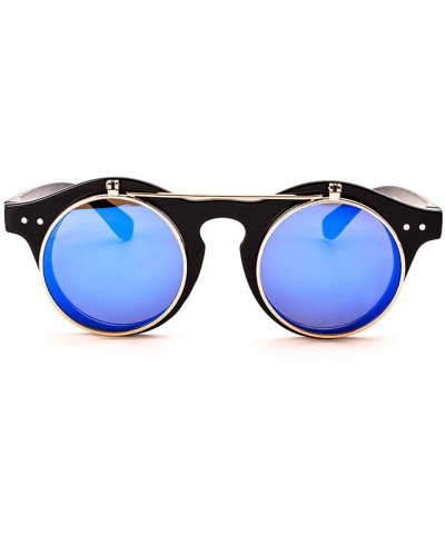Oversized Classic Small Retro Steampunk Circle Flip Up Glasses/Sunglasses Cool Retro New Model - V2 Black/Blue - CE17AA7E880 ...